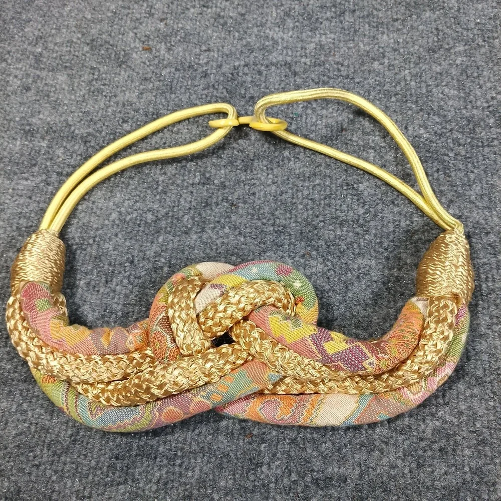 Rope Knot Belt Women OS Gold Multi Fabric Cinch Statement Cottage 80s